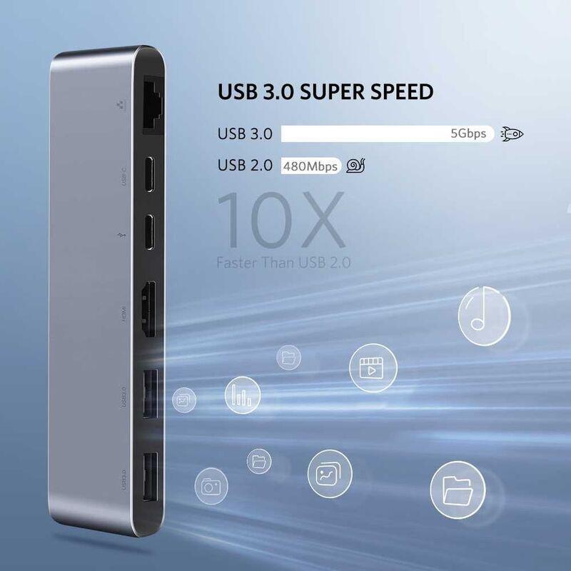 Ugreen 5-in-2 USB-C Hub for MacBook Pro/Air with Gigabit Ethernet Converter, , large image number 3