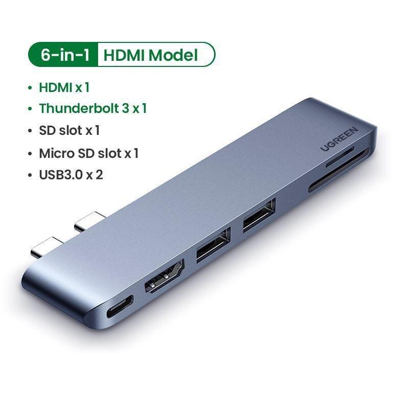 Ugreen 6-in-2 USB-C Hub for MacBook Pro - Grey, , large image number 3