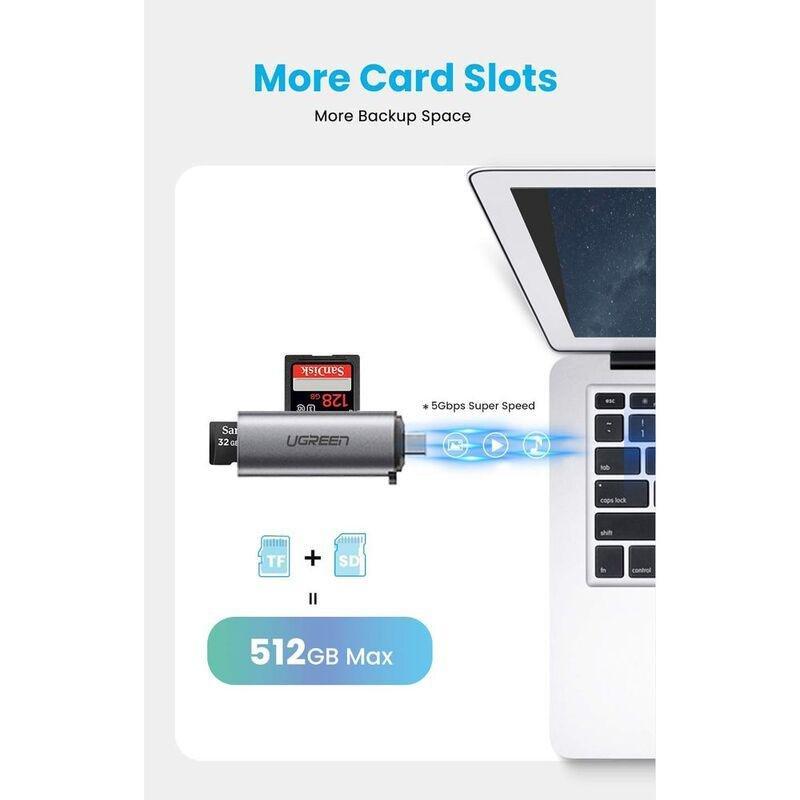 Ugreen 2-in-1 USB C OTG Card Reader - Silver, , medium