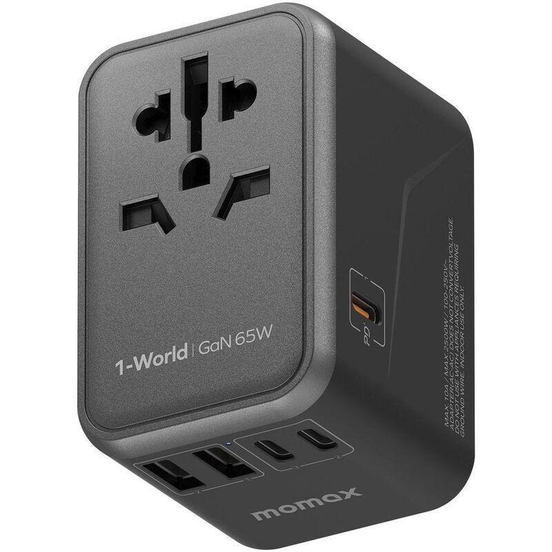 Momax 1-World 65W GaN AC Travel Adaptor - Black, , medium