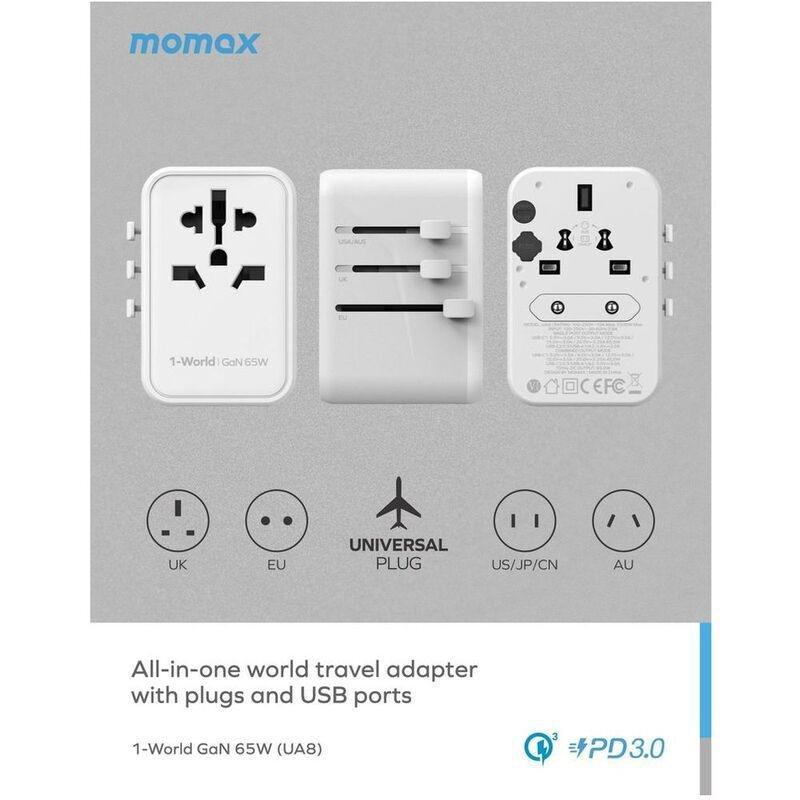 Momax 1-World 65W GaN AC Travel Adaptor - Black, , large image number 2