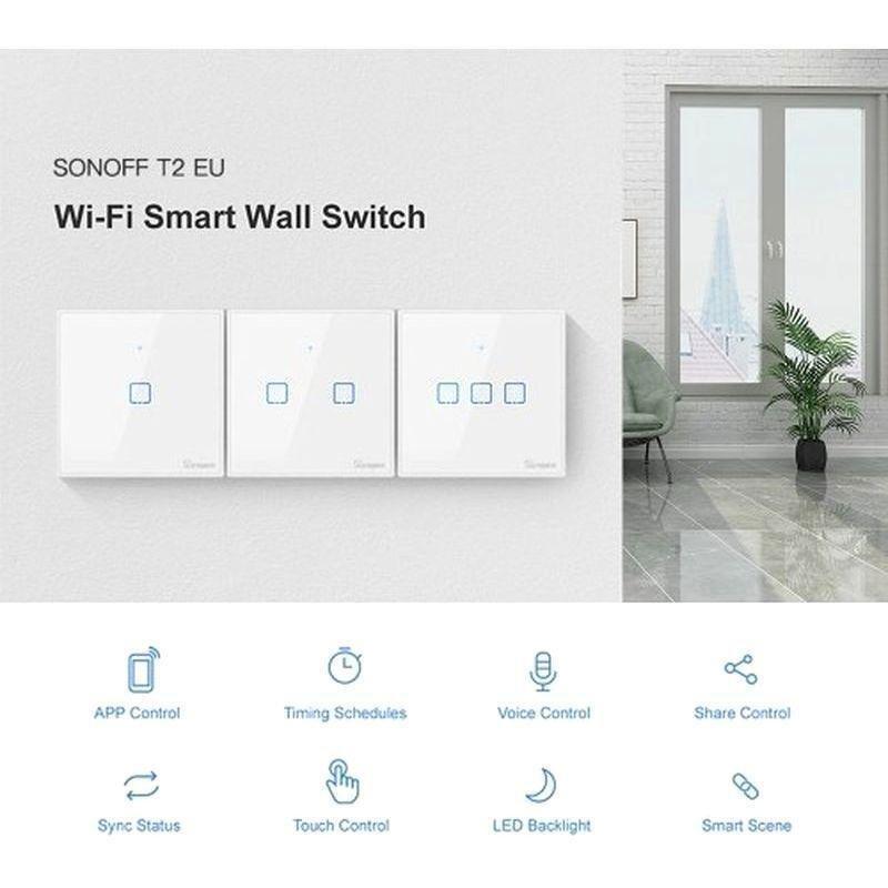 Sonoff T2UK32C-Tx UK Plug 2 Gang Glass Panel Wireless Wi-Fi Smart Touch Light Switch, , large image number 2