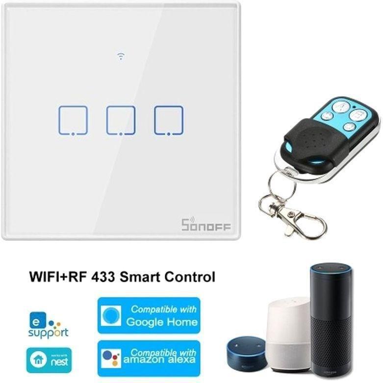 Sonoff T2UK3C-Tx Uk Plug 3 Gang Glass Panel Wireless Wi-Fi Smart Touch Light Switch, , large image number 1
