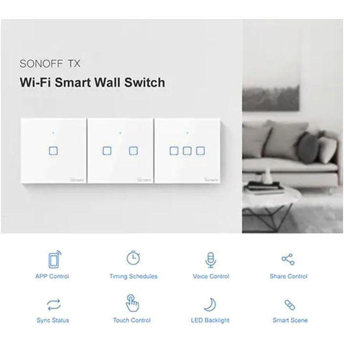 Sonoff T1UK3C-Tx 3 Gang Smart Wi-Fi Wall Light Switch 433MHz RF Remote Control, , large image number 1