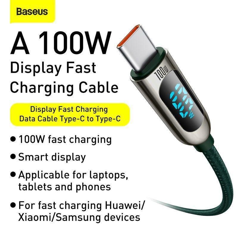 Baseus Display Fast Charging Data Cable Type-C to Type-C 100W 2m - Green, , large image number 3