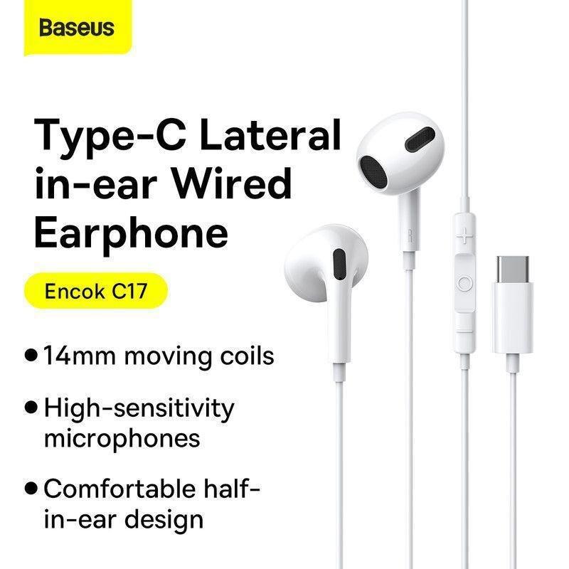 Baseus Encok C17 Type-C lateral in-ear Wired Earphone - White, , large image number 6