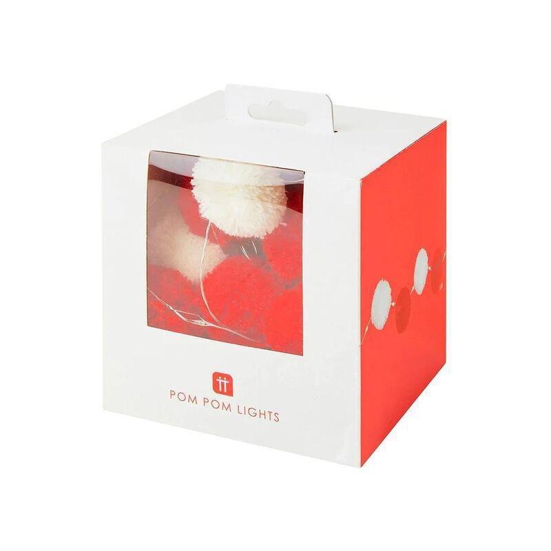 Talking Tables Red And White Pom Pom Lights 20 LED 2m, , medium