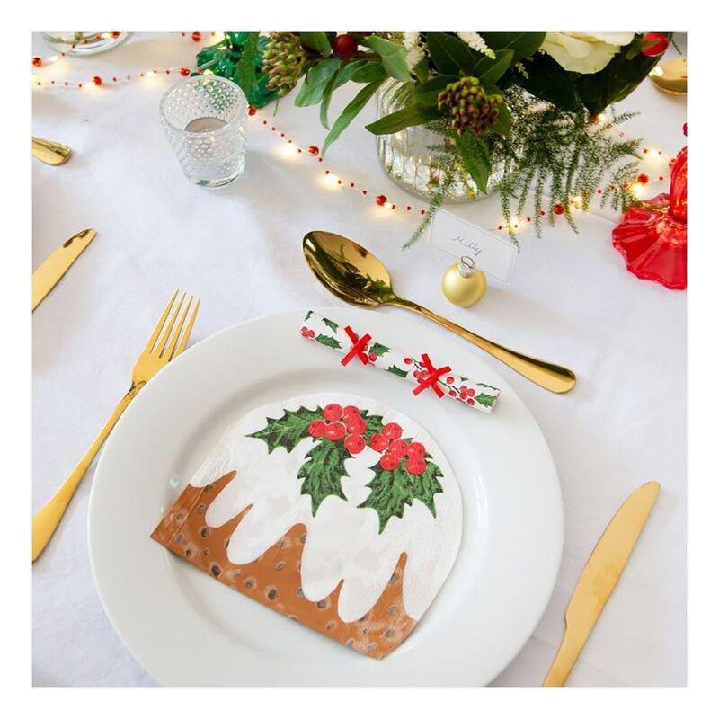 Talking Tables Botanical Holly Shaped Pudding Napkin (Pack of 16), , large image number 3