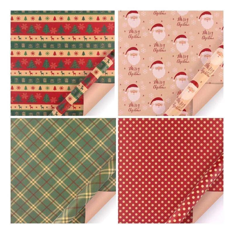 Craftbox Assorted Christmas Gift Wraps Gift Wrapping Paper (70 x 50cm) (80gsm) (Set of 4), , medium