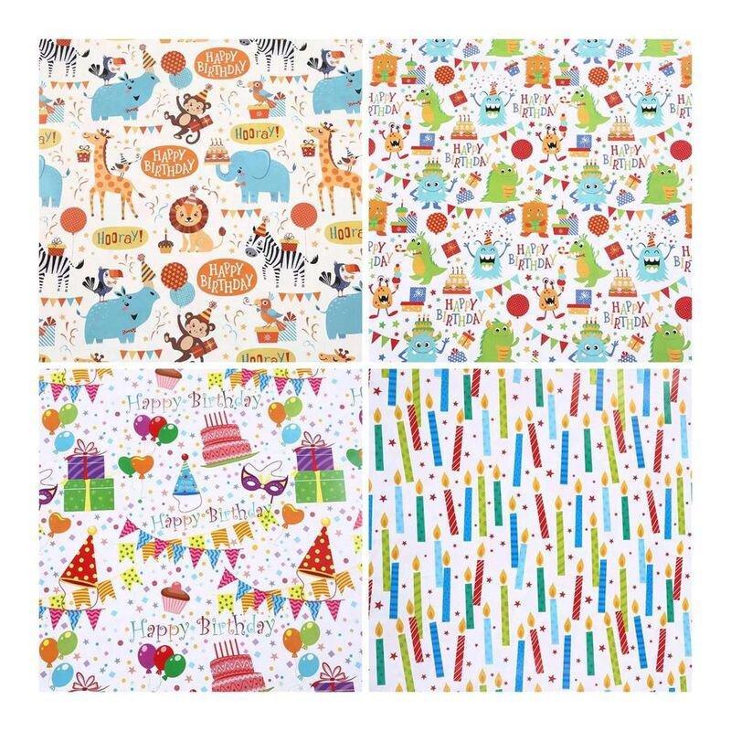 Craftbox Happy Birthday Assorted Gift Wrapping Paper (70 x 50cm) (80gsm) (Set of 4), , medium