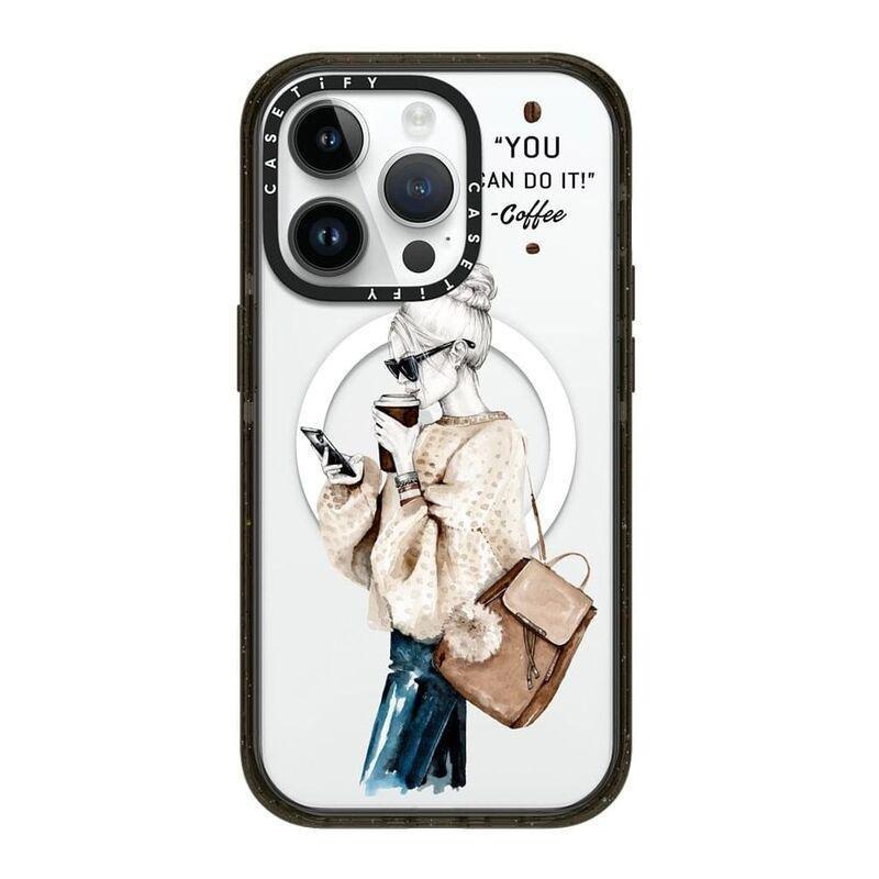 Casetify iPhone 14 Pro Magsafe Compatible Impact Case Girl And Coffee - Clear Black, , large image number 0