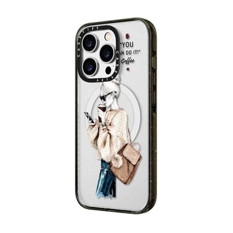 Casetify iPhone 14 Pro Magsafe Compatible Impact Case Girl And Coffee - Clear Black, , large image number 1