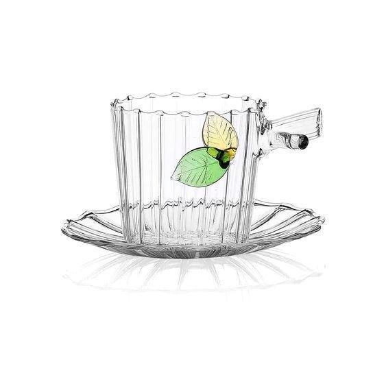 Ichendorf Clear Borosilicate Tea With Saucer Leaves 250ml, , medium