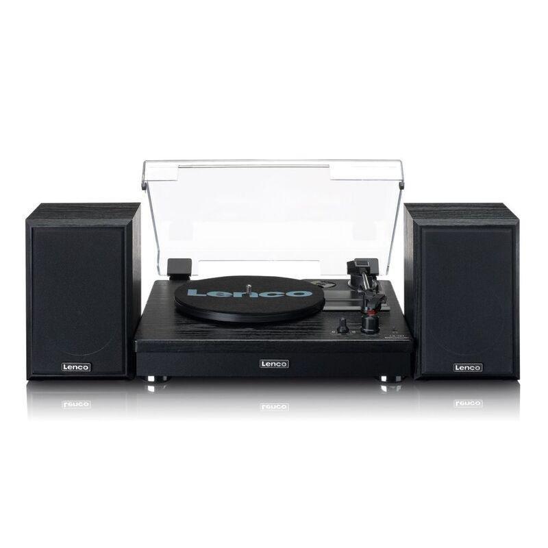 Lenco LS-101BK Belt Drive Wooden Turntable with Speakers - Black Wood, , medium