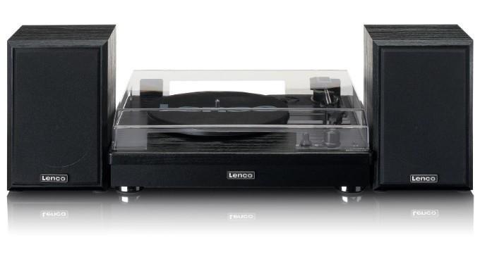 Lenco LS-101BK Belt Drive Wooden Turntable with Speakers - Black Wood, , large image number 1