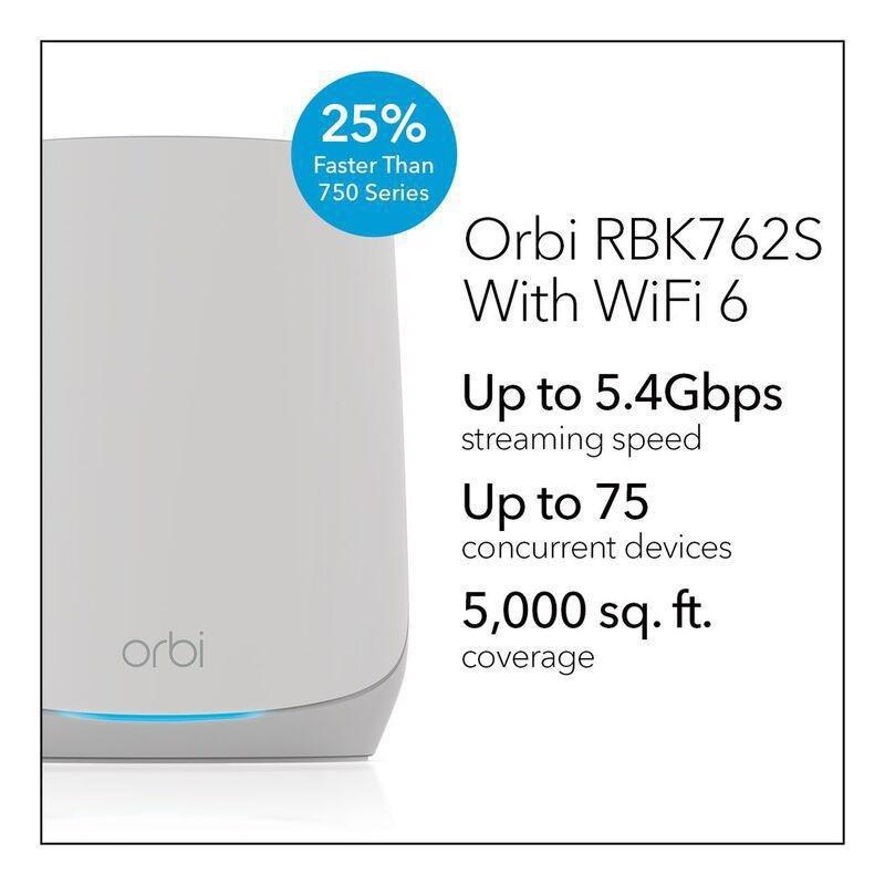 NETGEAR Orbi Tri-band 5.4Gbps WiFi 6 Mesh System (Router + 1 Satellite), , large image number 1