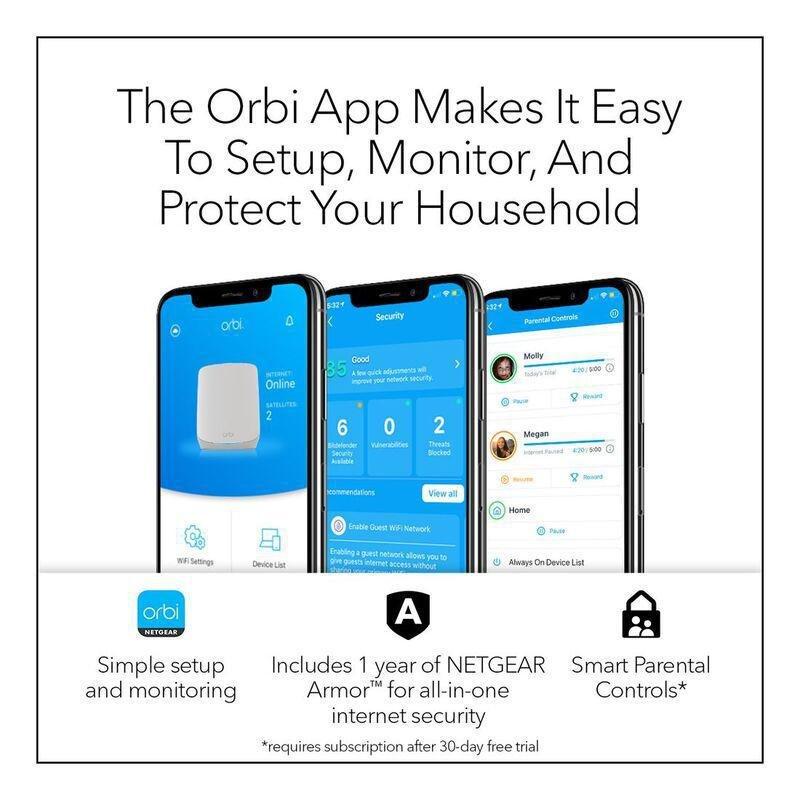 NETGEAR Orbi Tri-band 5.4Gbps WiFi 6 Mesh System (Router + 1 Satellite), , large image number 4