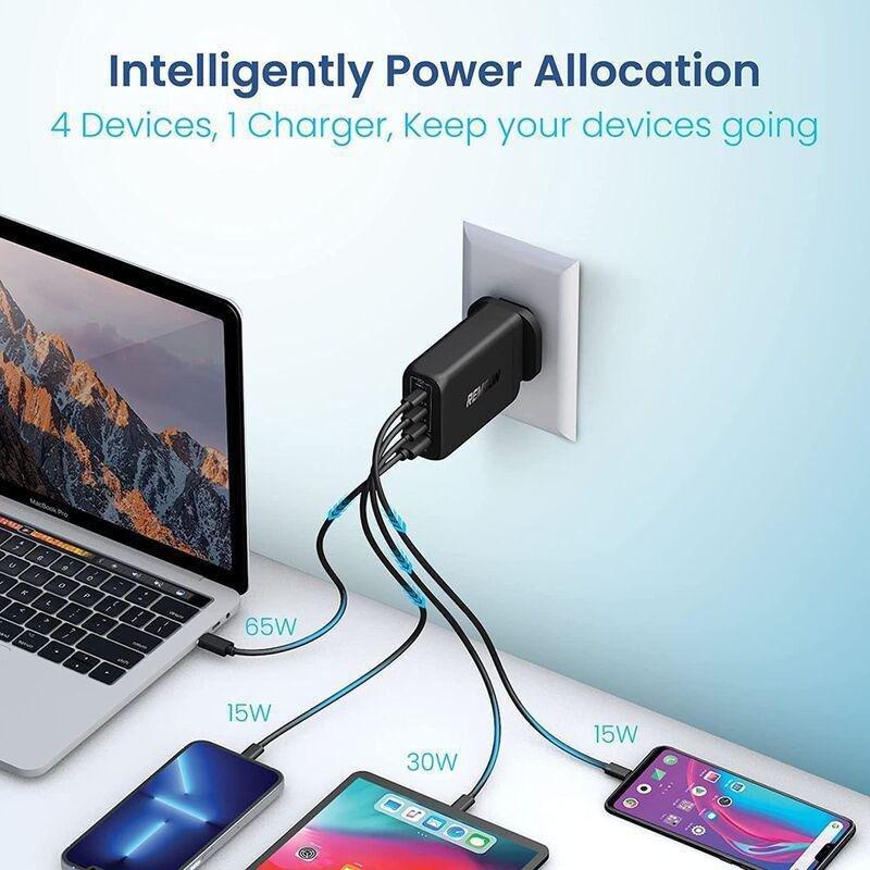 Remson 130W 4-Ports GaN Charger USB-C Power Adapter Wall Charger Fast Charging PD 3.0 USB-A Port -Black, , large image number 4