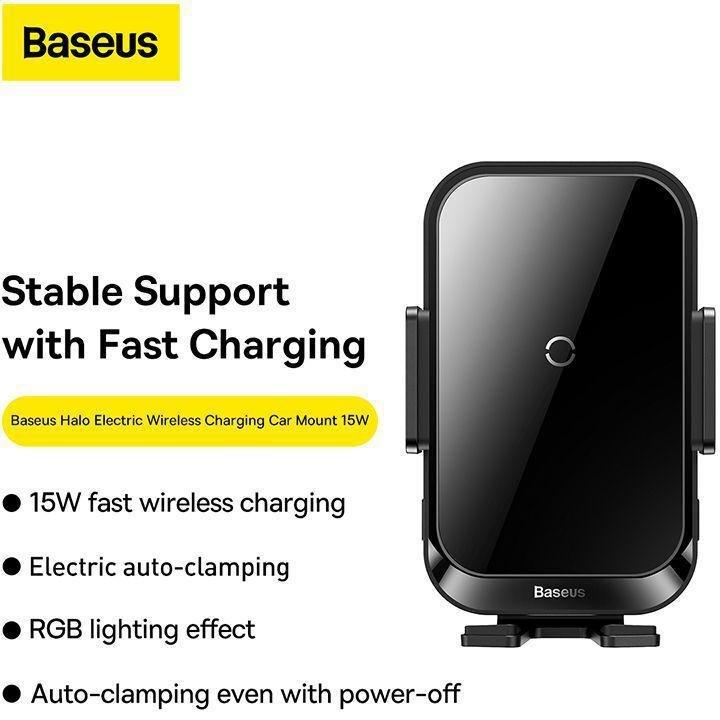 Baseus Halo Electric Wireless Charging Car Mount 15W - Black, , large image number 1