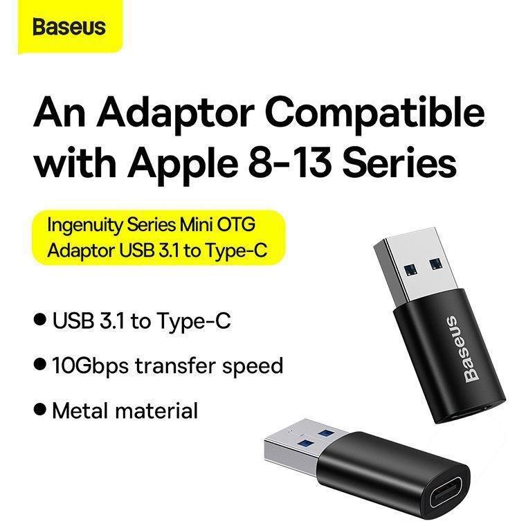 Baseus Ingenuity Series Mini OTG Adaptor USB 3.1 to Type-C - Black, , large image number 1