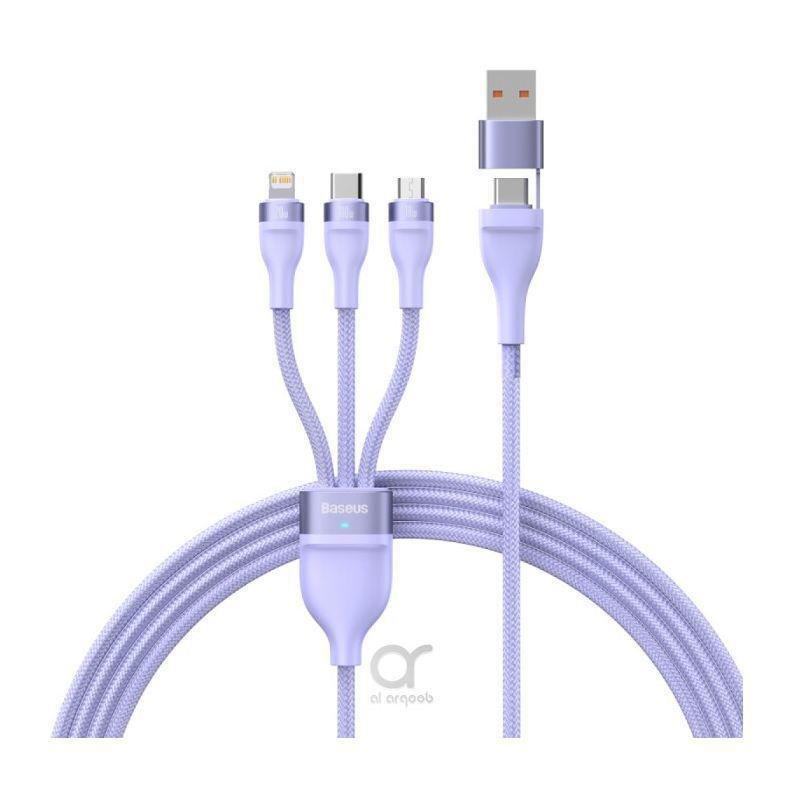 Baseus Flash Series 2 3-in-1 USB Charging Cable USB-C/Micro USB/Lightning 100W 1.2m - Purple, , large image number 0