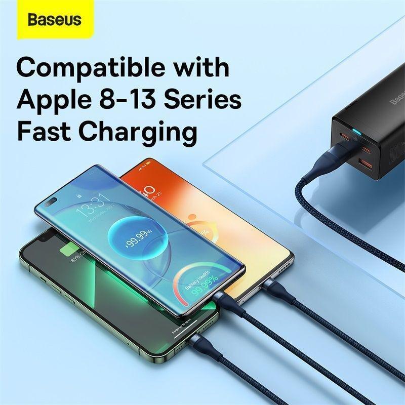 Baseus Flash Series 2 3-in-1 USB Charging Cable USB-C/Micro USB/Lightning 100W 1.2m - Blue, , large image number 4