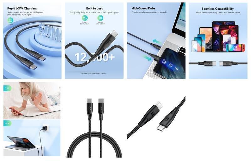 RAVPower Fast Charging 60W Type-C Cable 2m, , large image number 7