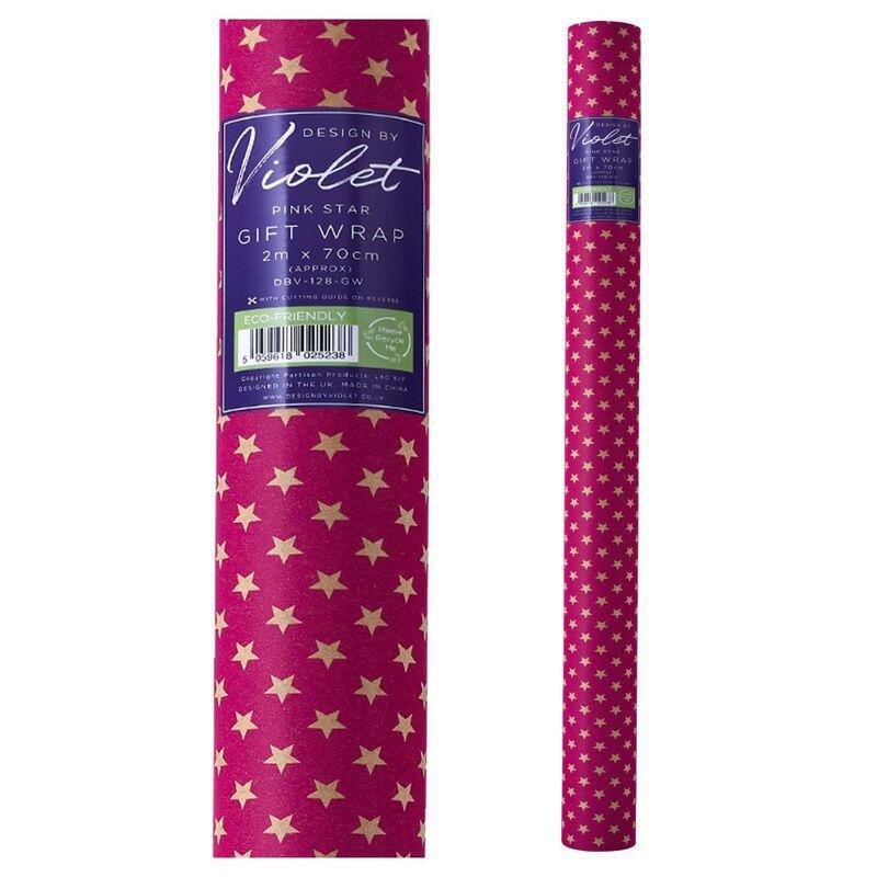Design By Violet 2M Kraft Star Gift Wrapping Paper - Pink (2M x 70cm), , large image number 0