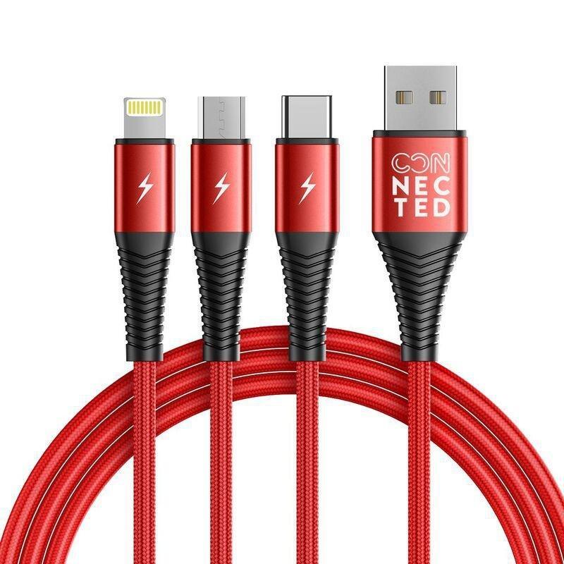 Connected Thicky 3-in-1 Charging Cable USB-A To Lightining/USB-C/Micro USB - 1.2m, , large image number 0