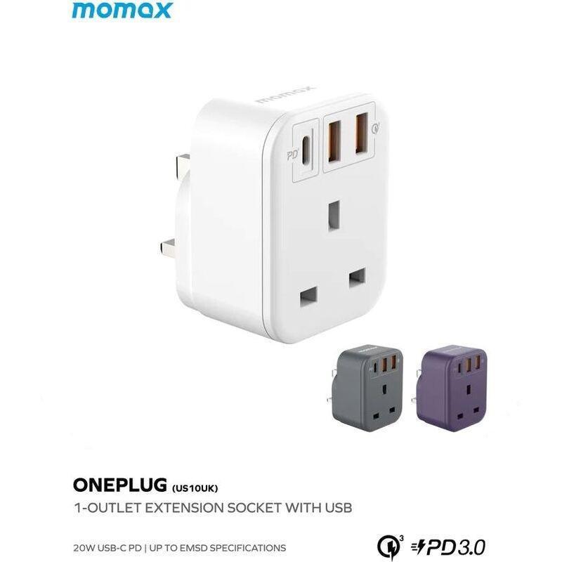 Momax OnePlug Extension Socket with USB (US10UK) - White, , large image number 2
