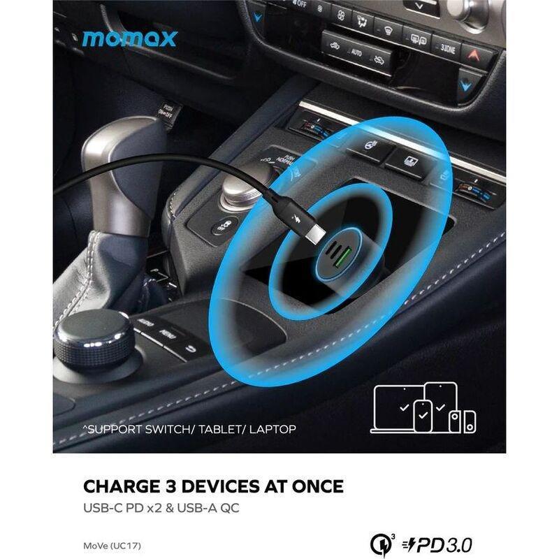 Momax Move 100W Triple-Port Car Charger - Space Grey, , large image number 1