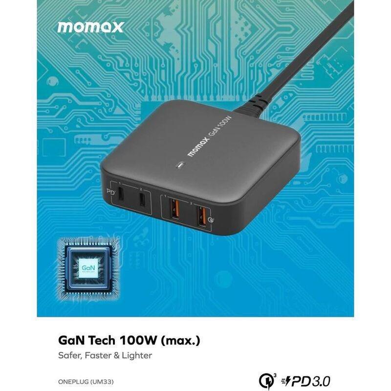 Momax Oneplug 100W 4-Port GaN Desktop Charger - Black, , large image number 1