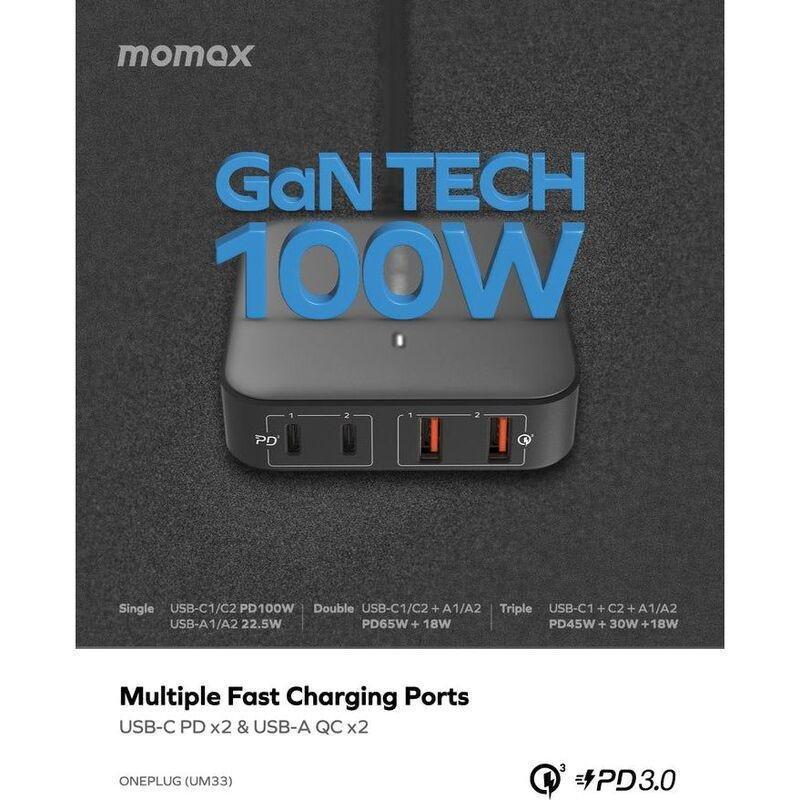 Momax Oneplug 100W 4-Port GaN Desktop Charger - Black, , large image number 2