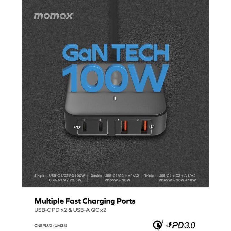 MOMAX - Momax Oneplug 100W 4-Port GaN Desktop Charger - Black
