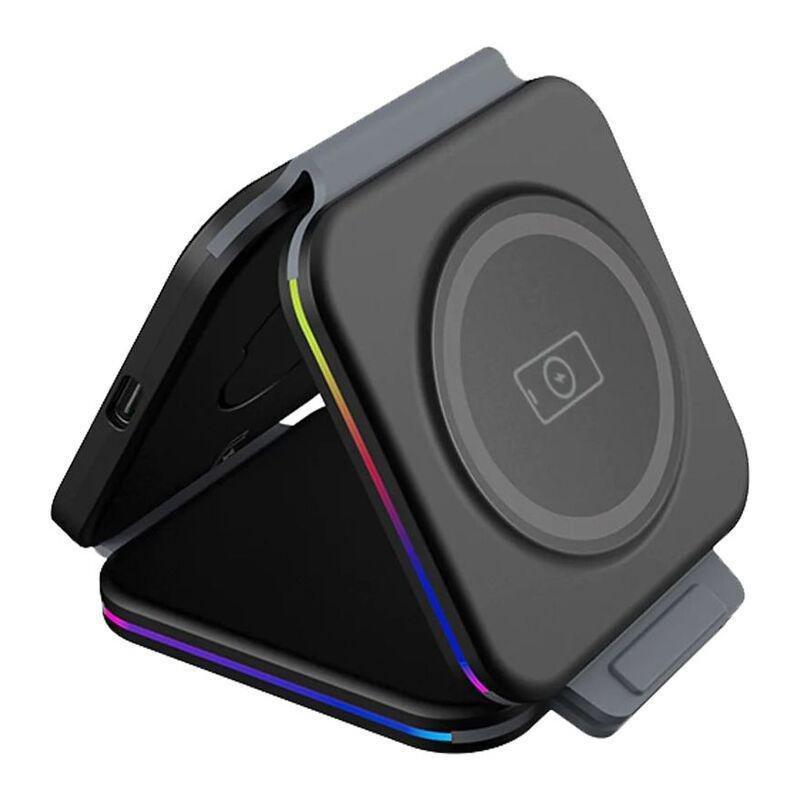 Baykron Premium Trio Folding Charger 3-in-1 Magnetic Wireless MagSafe + USB-C to USB-C Cable 1.2m - Black, , large image number 1