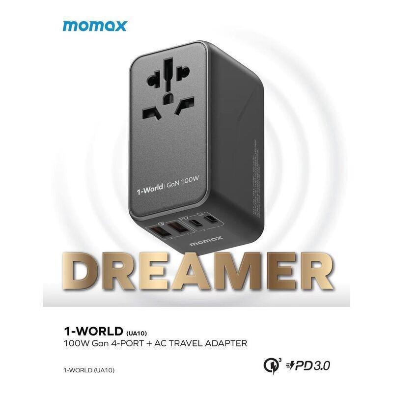 Momax 1-World 100W GaN 4 Ports + AC Travel Adapter - Black, , large image number 0