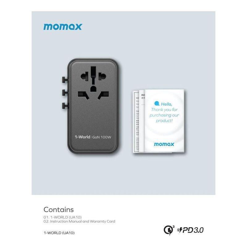 MOMAX - Momax 1-World 100W GaN 4 Ports + AC Travel Adapter - Black