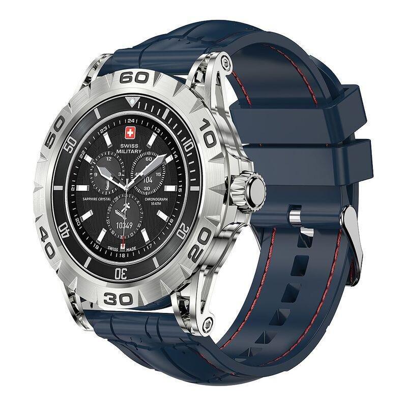 Swiss Military Dom 2 Smartwatch - Silver Frame/Blue Silicon Strap, , medium