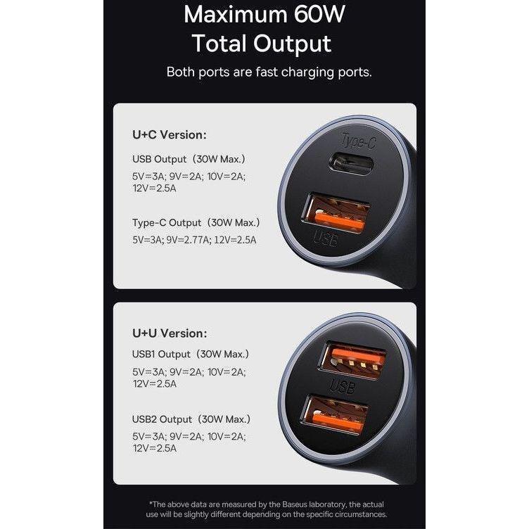 Baseus Golden Contactor Max Dual Fast Charger Car Charger USB-A + USB-C 60W - Dark Gray, , large image number 3