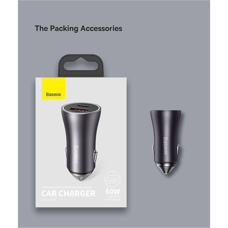 Baseus Golden Contactor Max Dual Fast Charger Car Charger USB-A + USB-C 60W - Dark Gray, , large image number 7