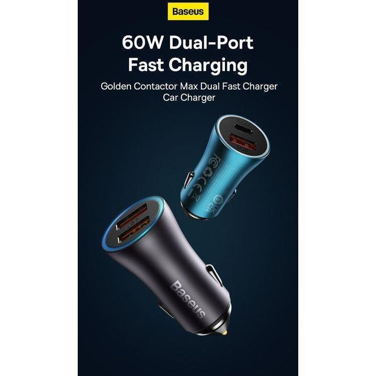 Baseus Golden Contactor Max Dual Fast Charger Car Charger USB-A + USB-C 60W - Dark Gray, , large image number 8