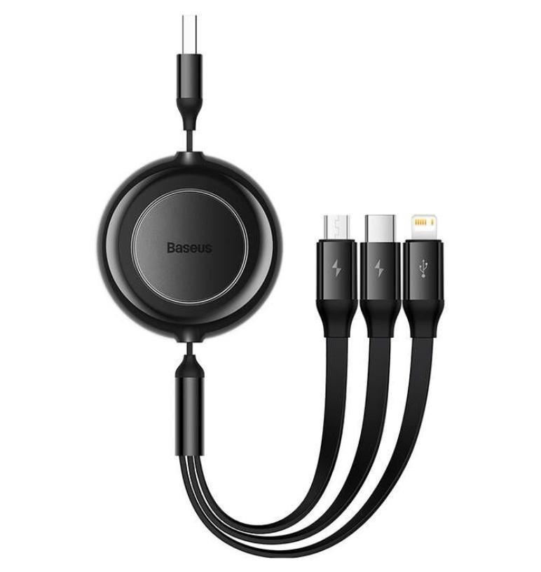 Baseus Bright Mirror 2 Series Retractable 3-In-1 Fast Charging Data Cable USB To M+L+C 3.5A 1.1M - Black, , large image number 0
