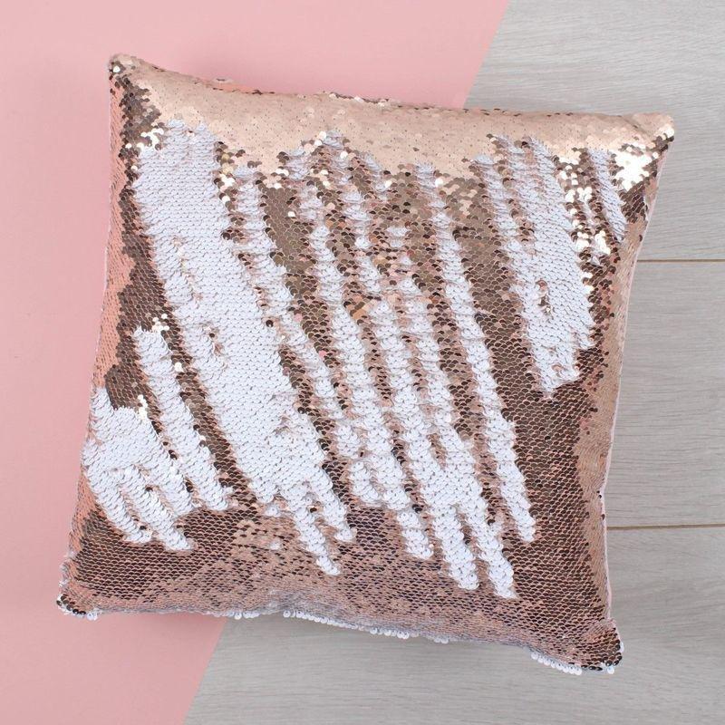 SOMETHING DIFFERENT - Something Different Pink and White Reversible Sequin Filled Cushion