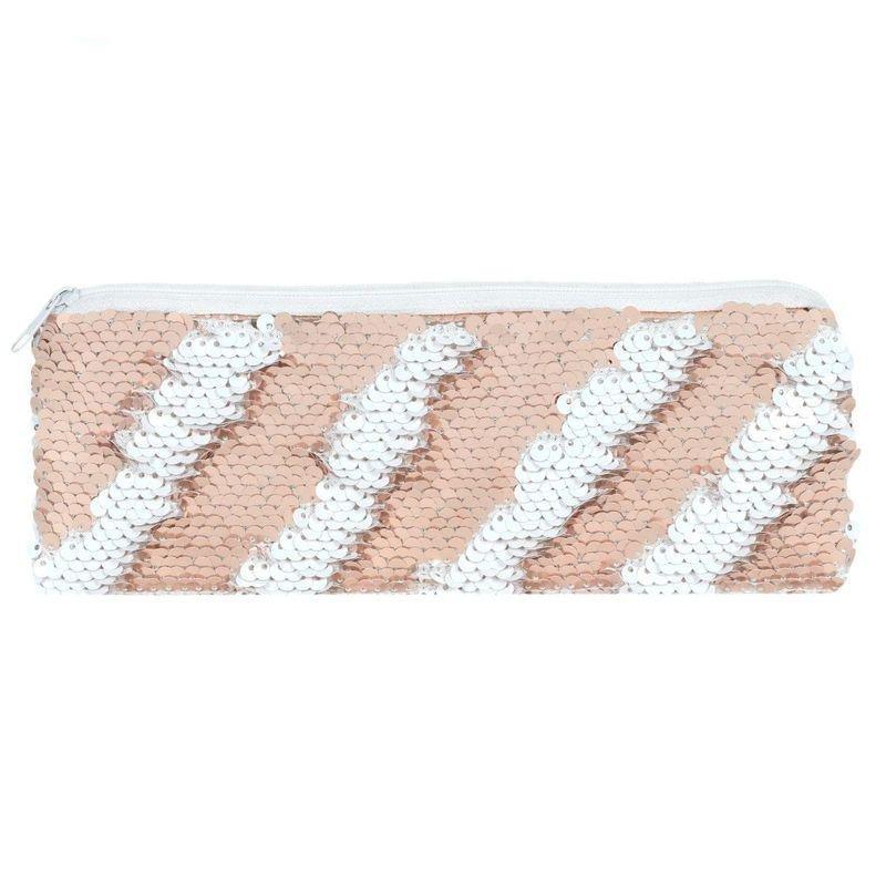 Something Different Pink and White Reversible Sequin Pencil Case, , large image number 1