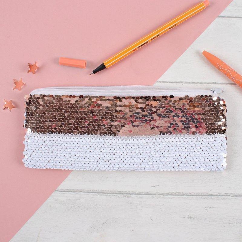 Something Different Pink and White Reversible Sequin Pencil Case, , large image number 2