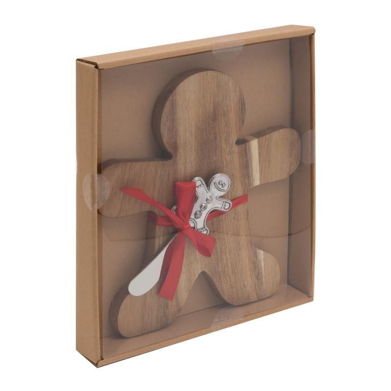 Santa Express Acacia Wooden Gingerbread Man Cheeseboard & Knife Red Bow, , large image number 1