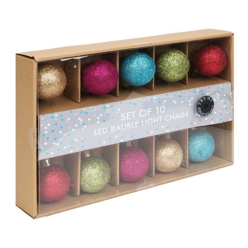 Santa Express Glass Multi Coloured Bauble LED Light Chain (Set of 10 ), , large image number 1