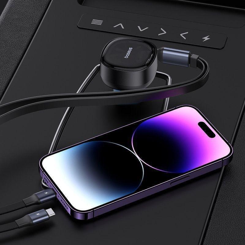Baseus Enjoyment Pro Car Charger with USB-C Port +Retractable USB-C & Lightning Cable 60W - Black, , large image number 1