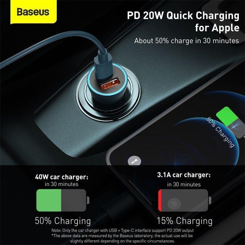 Baseus Golden Contactor Pro Dual Quick Charger Car Charger USB-A + USB-C 40W - Blue, , large image number 4