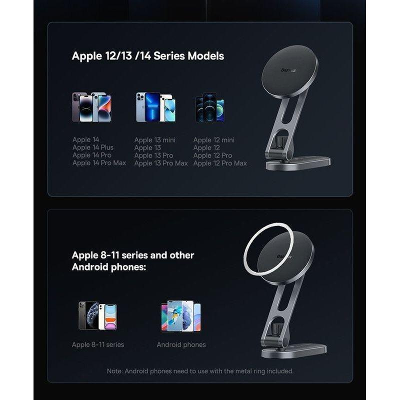 Baseus T-Space Series Folding Metal Car Mount Magnetic Phone Holder Frost Silver, , large image number 3